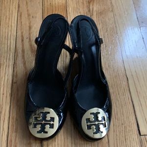 Black  6.5 Tory Burch sling back wedges